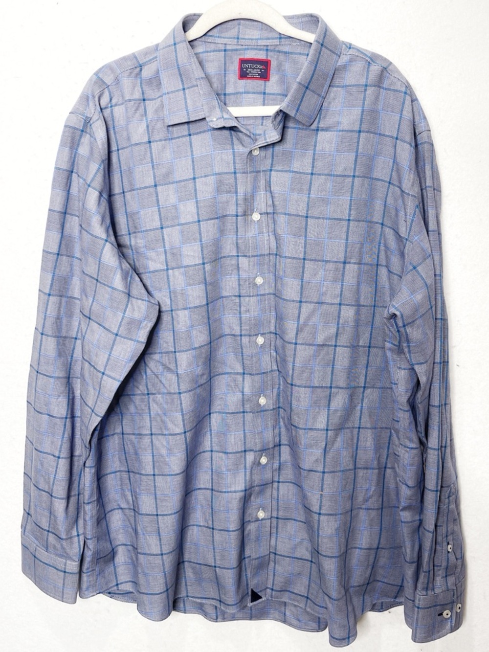 UNTUCKit Ortman Blue Plaid Long Sleeve Button Down Shirt Regular Fit Cotton XXXL